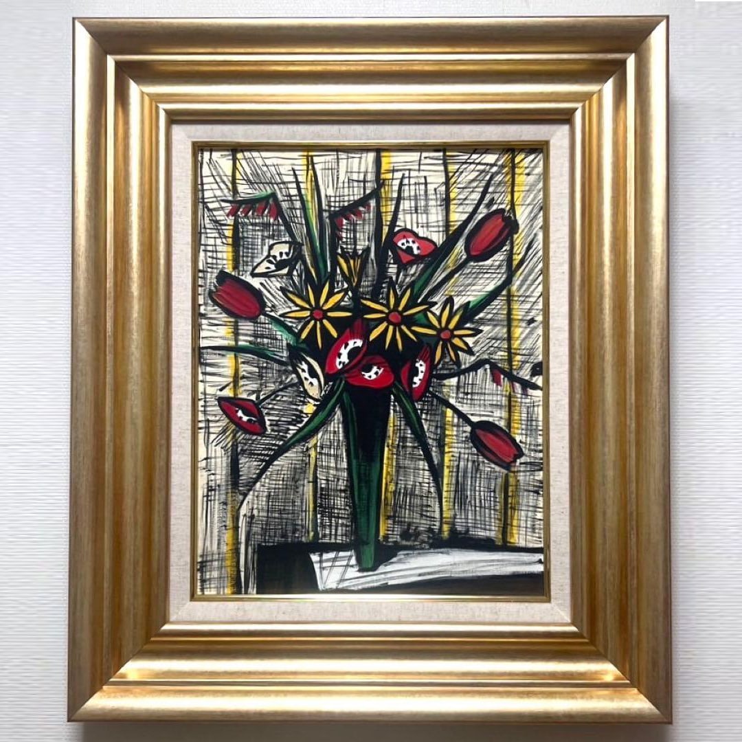 Bernard Buffet Hand-Painted Oil Painting (Flowers) (1 of 3)