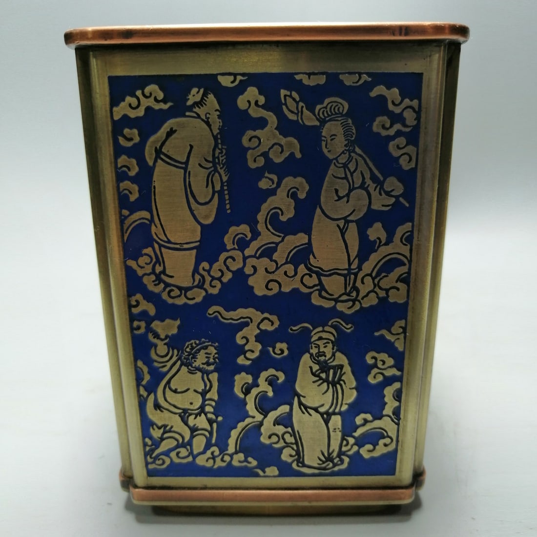 Old White Bronze Cloisonné Pen Container Decoration (1 of 9)