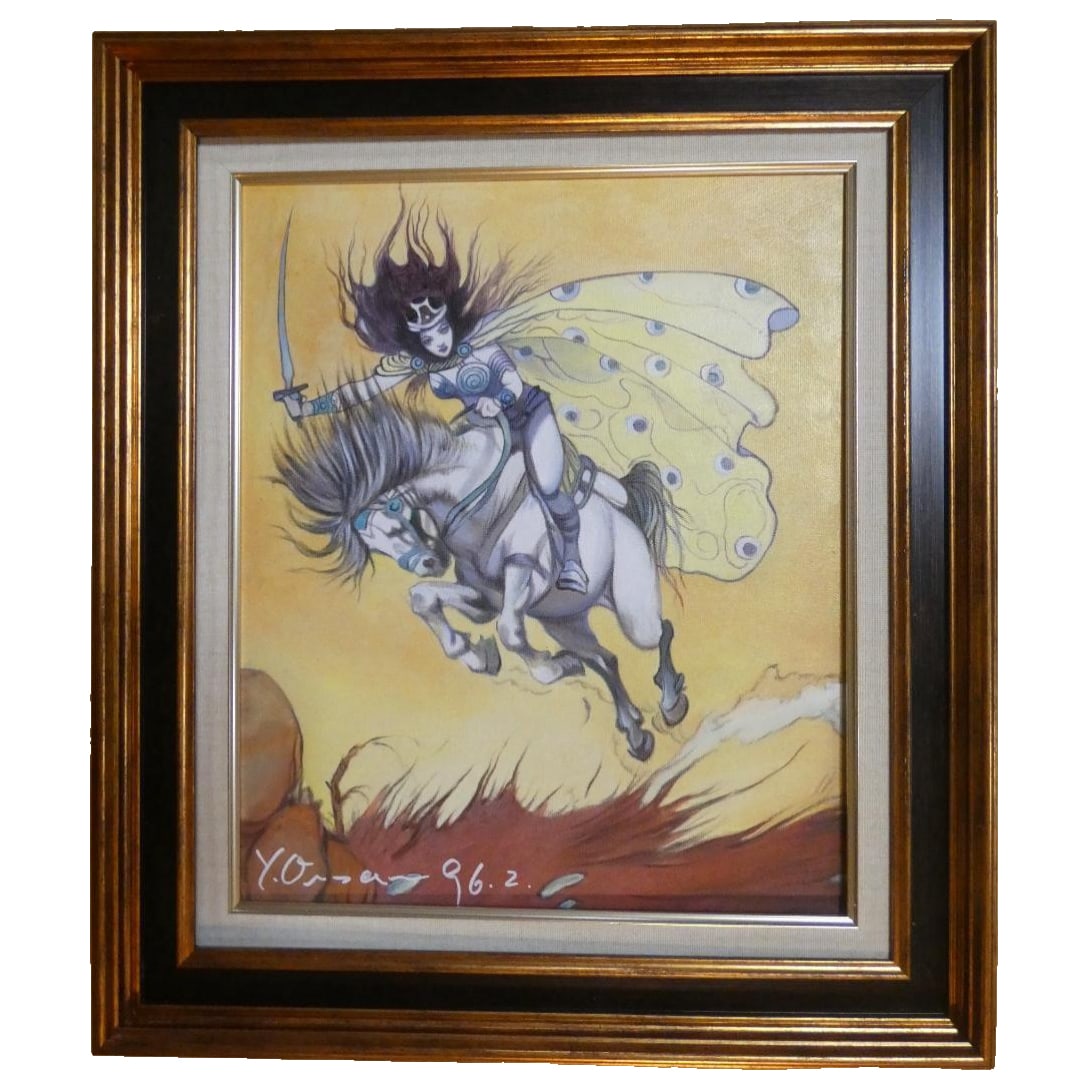 Yoshitaka Amano's oil painting 'F8, Figure': Yoshitaka Amano's oil painting 'F8, Figure', hand painted, framed.Product DescriptionProduct SizeScreen size: about 38 cm - 45.5 cm.Overall size: about 53 cm - 60.5 cm.Product ConditionIt is in good c