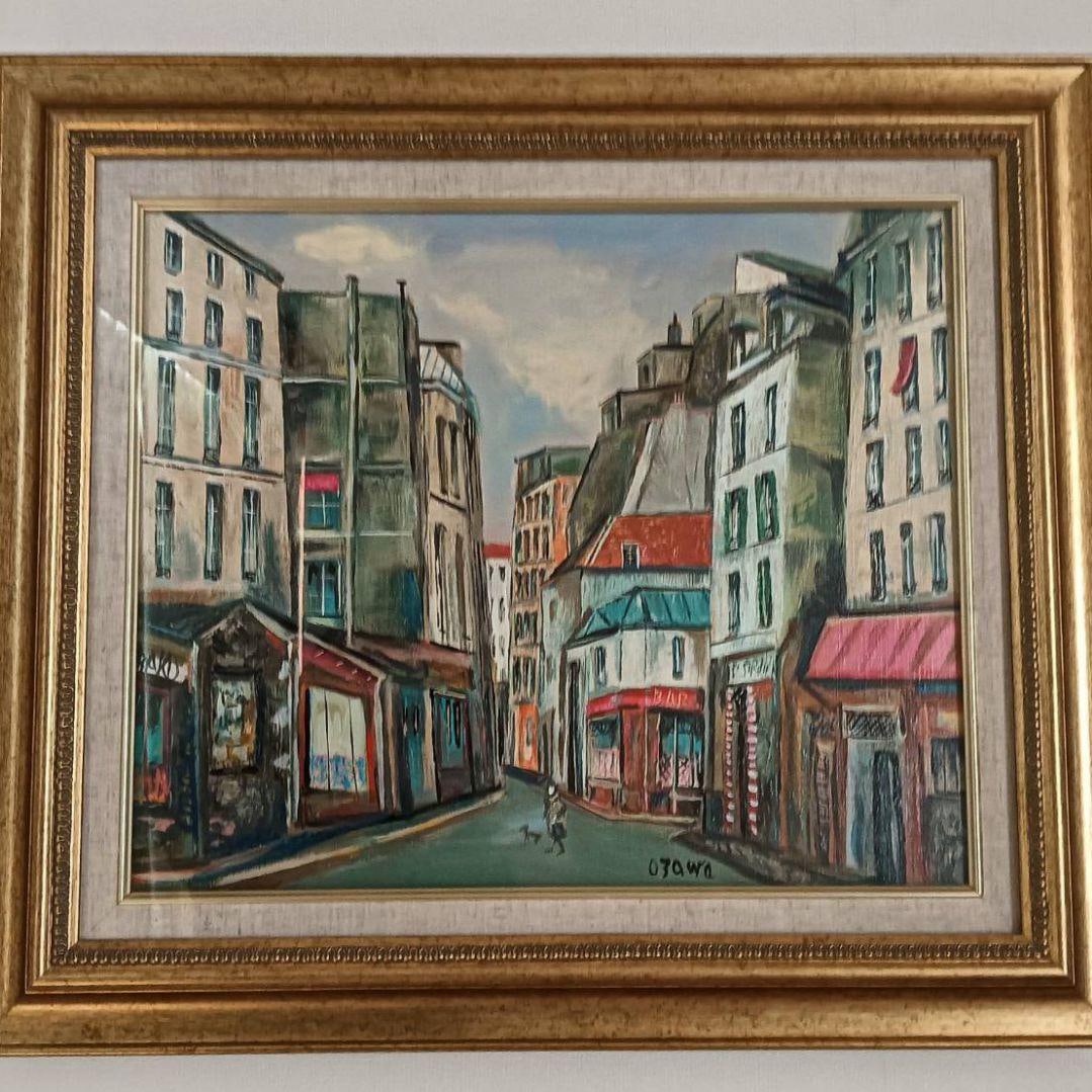 Kozue Yujirou's oil painting 'Old Street in Paris' (1 of 4)