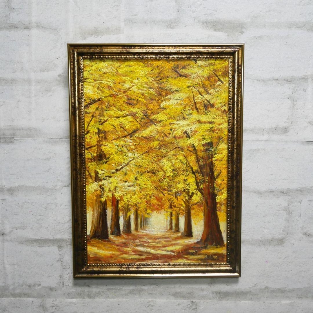 Hand-painted oil painting "The Avenue of Ginkgo Trees": Hand-painted oil painting "The Avenue of Ginkgo Trees" - Interior Design, Feng Shui, AuspiciousnessProduct Description[Product Name]Genuine Oil Painting "Ginkgo Tree", A4 size, with luxurious gold fra
