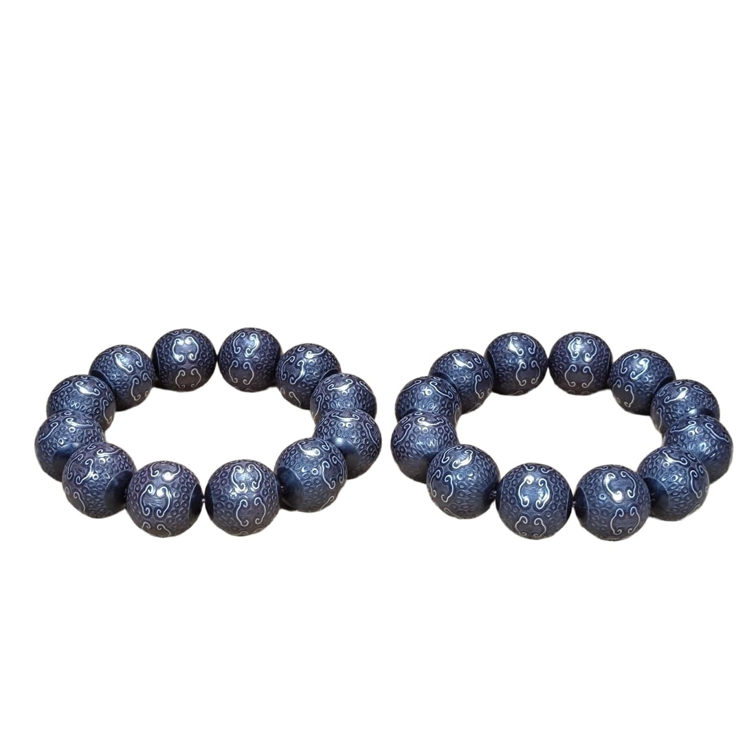 Silver Wire Agarwood Bracelet Pair, Ruyi Cloud Pattern, Filigree Craft (1 of 10)