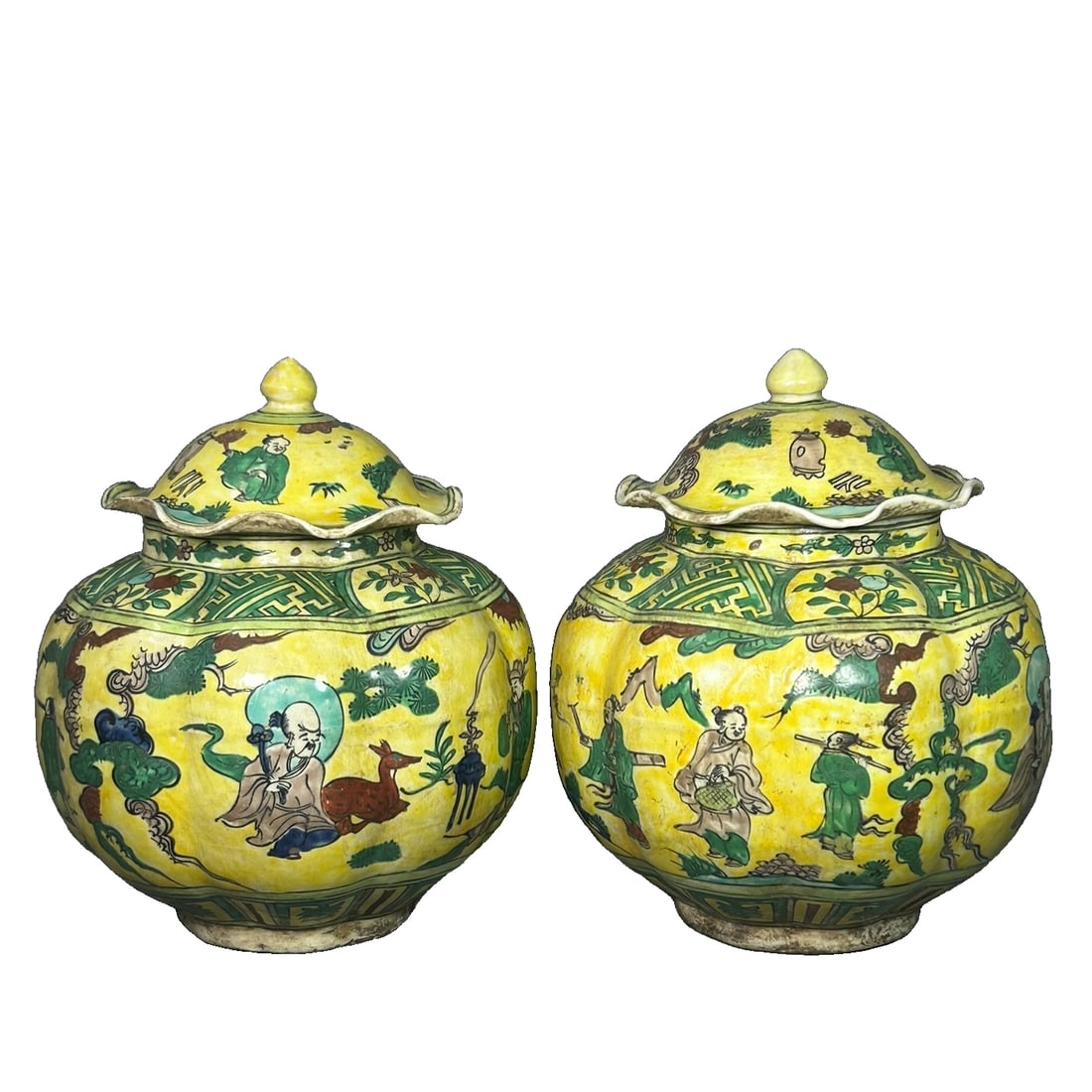 Ming Dynasty Wanli Period Yellow Ground Five-Colored Eight Immortals Figural Covered Jar (1 of 10)