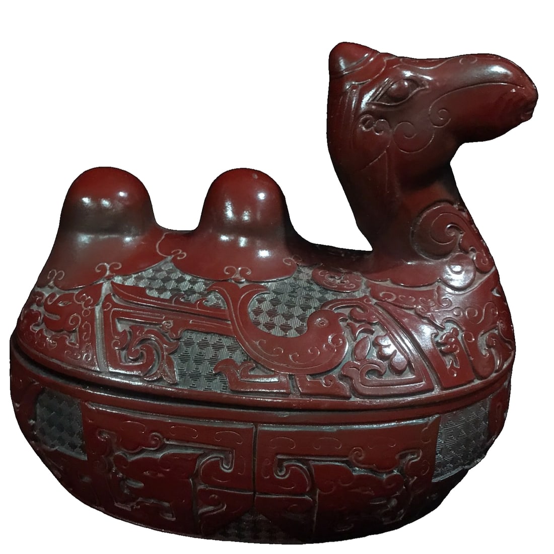 Carved Red Lacquer Camel Lid Box (1 of 10)