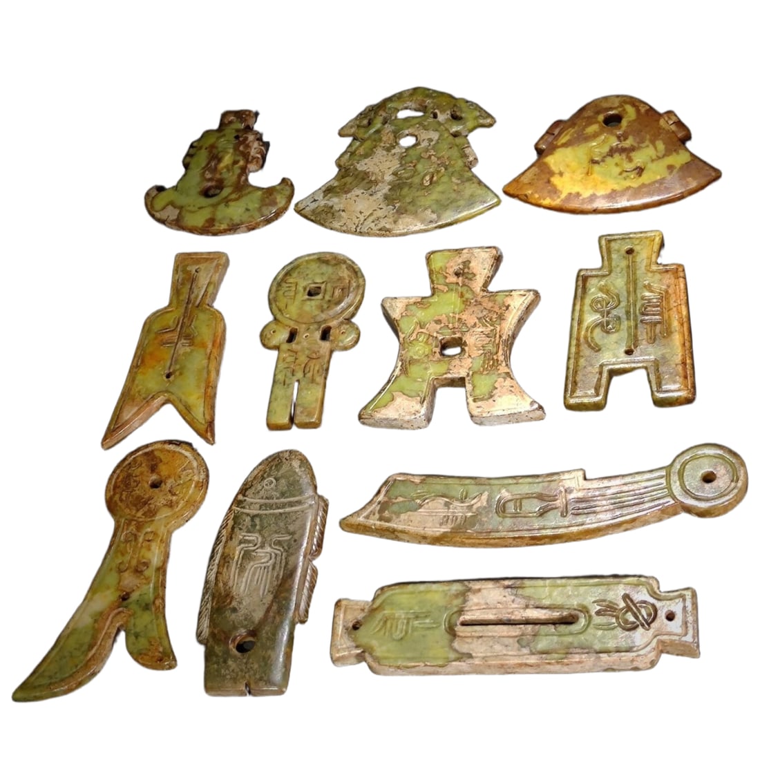 Ancient Jade Currency Coins Set: Set of ancient jade currency coins, including jade HuBu, jade Fu currency, jade Bu currency, jade Dao currency, and jade fish currency Freight: 1.International Freight: Foreign shipping charges are