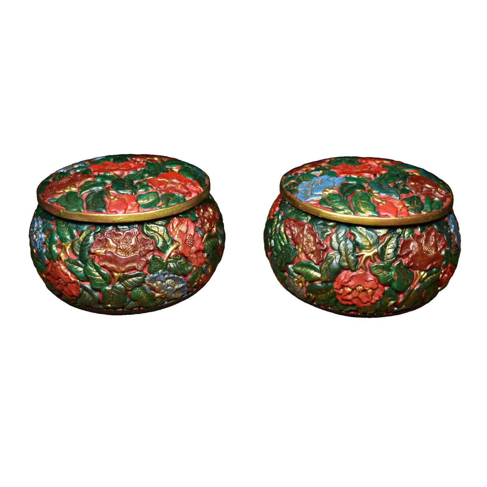 Carved Lacquerware Wealthy Peony Go Game Pots Pair: A pair of red inlaid lacquerware Go game containers with peonies and prosperity motifs, weighing 1336 grams Freight: 1.International Freight: Foreign shipping charges are determined by destination.