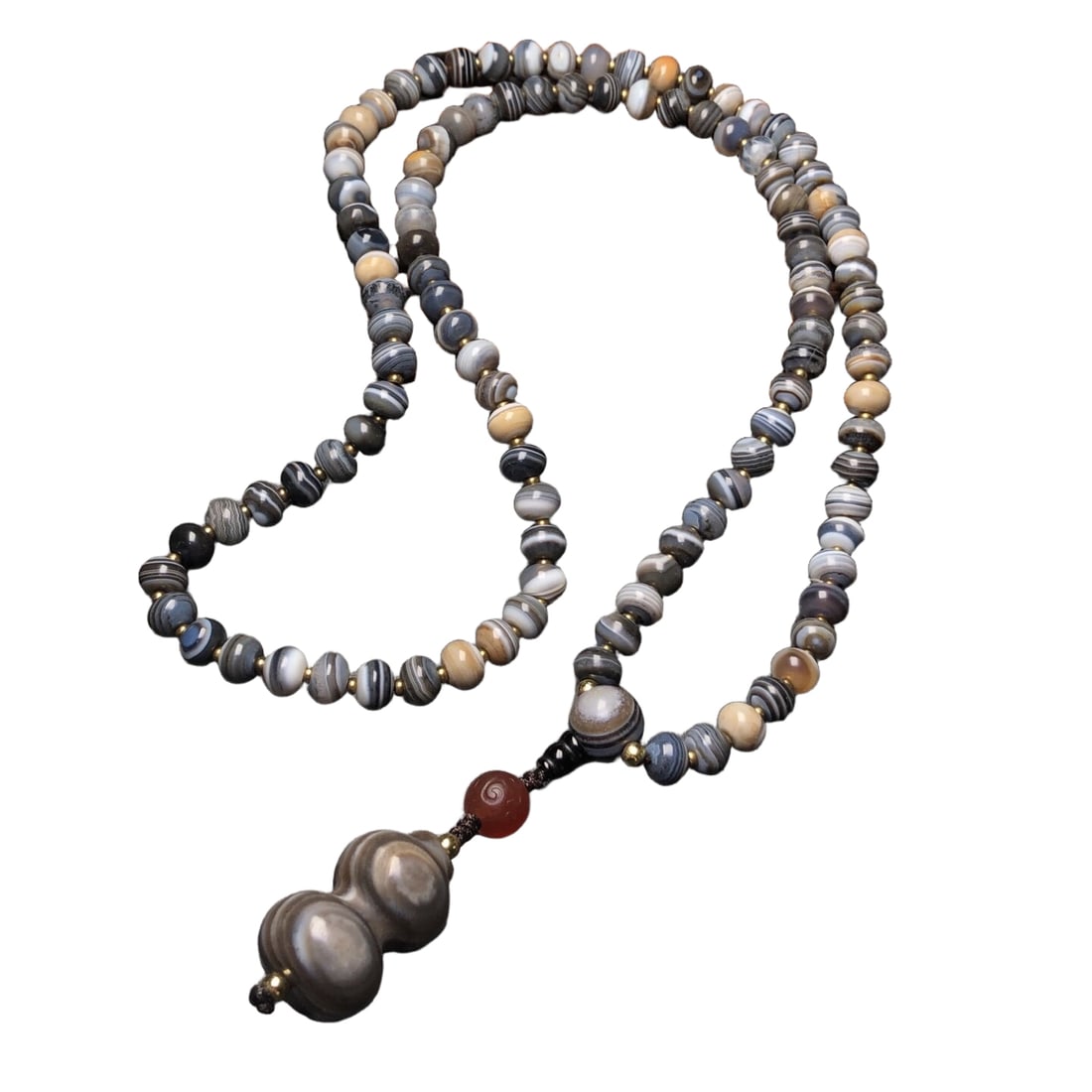 Agate and Cat's Eye Buddha Bead Necklace (1 of 10)