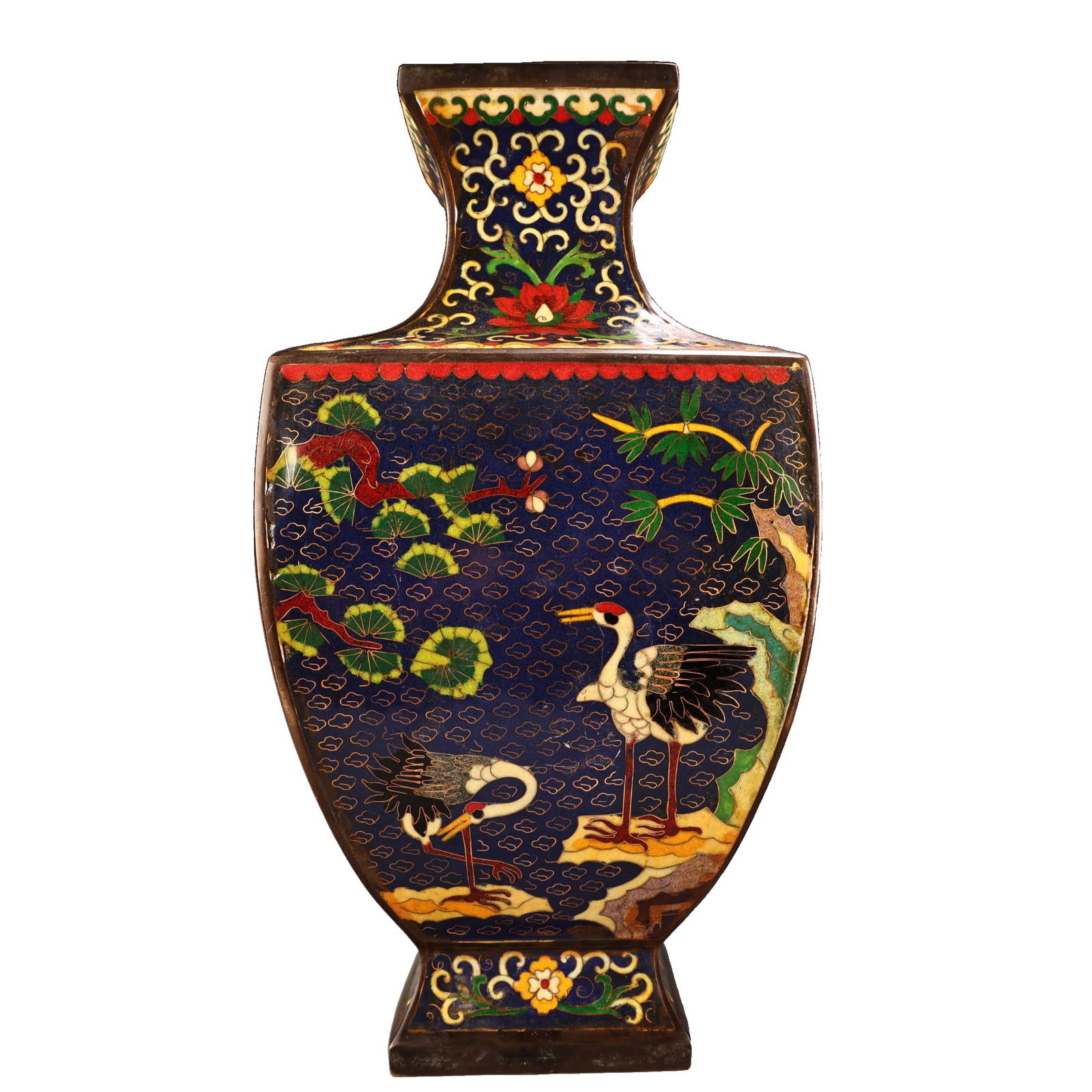 Cloisonne Enamel Copper High Relief Carved Blue and White Porcelain Square Vase (1 of 11)