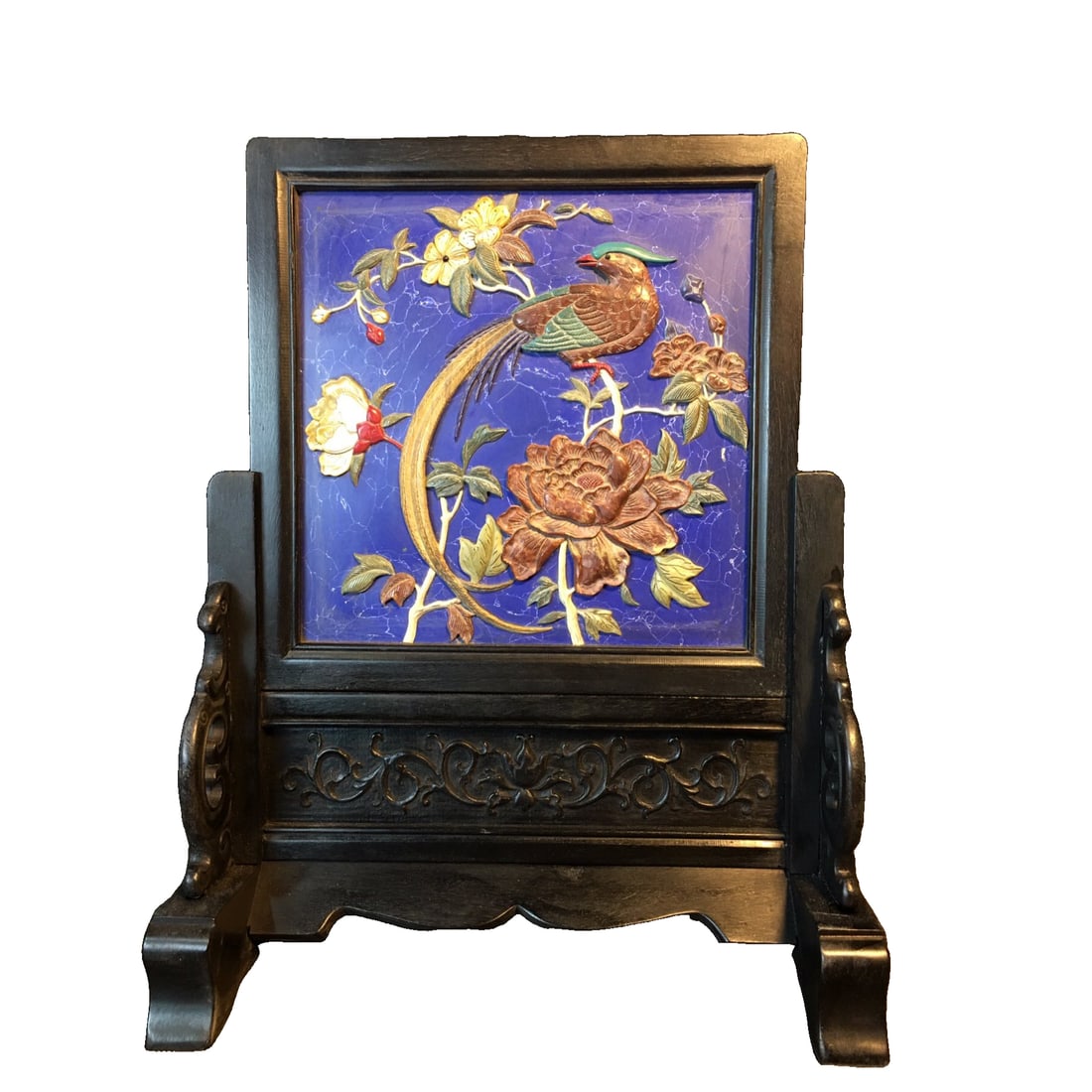 Purple Sandalwood Inlaid Screen with Green and Gold Embellishments (1 of 10)