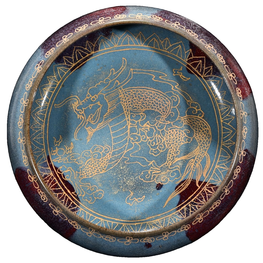 Jun Ware Gilt Carved Dragon Pattern Brush Washer (1 of 10)