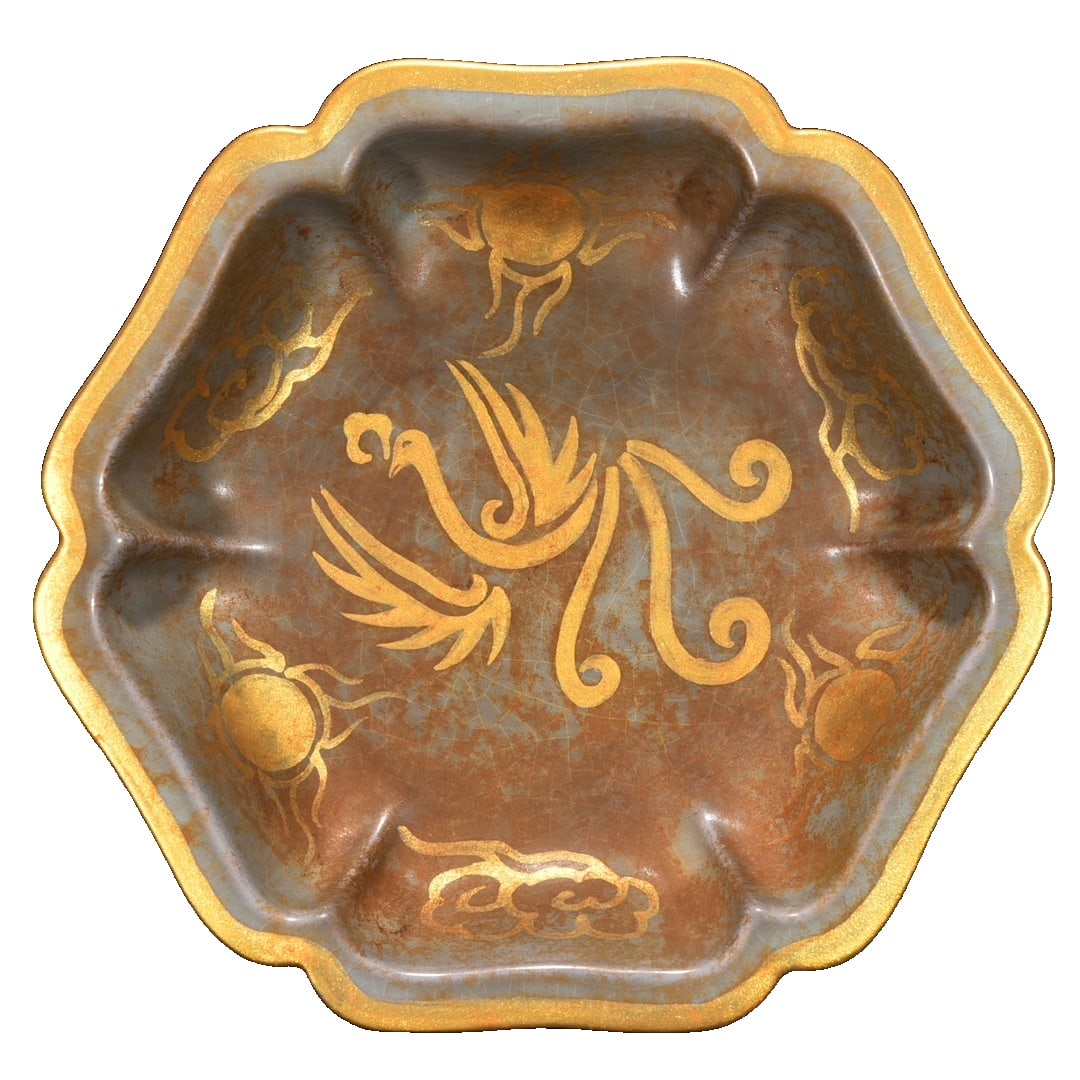 Song Dynasty Ru Kiln Gilt Phoenix Pattern Hexagonal Brush Washer (1 of 10)