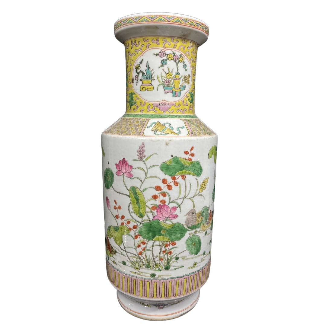 Qianlong Red Mark Famille Rose Mandarin Duck Playing in Water Lotus Pattern Bottle (1 of 10)