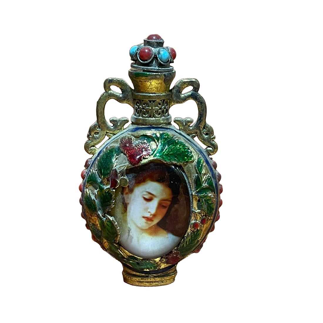 Cloisonne Western Snuff Bottle Ornament: Complete set of 108 seeds, crystals are translucent and lustrous, rare top-grade material, matching with gemstone spacer beads and silver-plated accessories, first-class appearance, high collectible