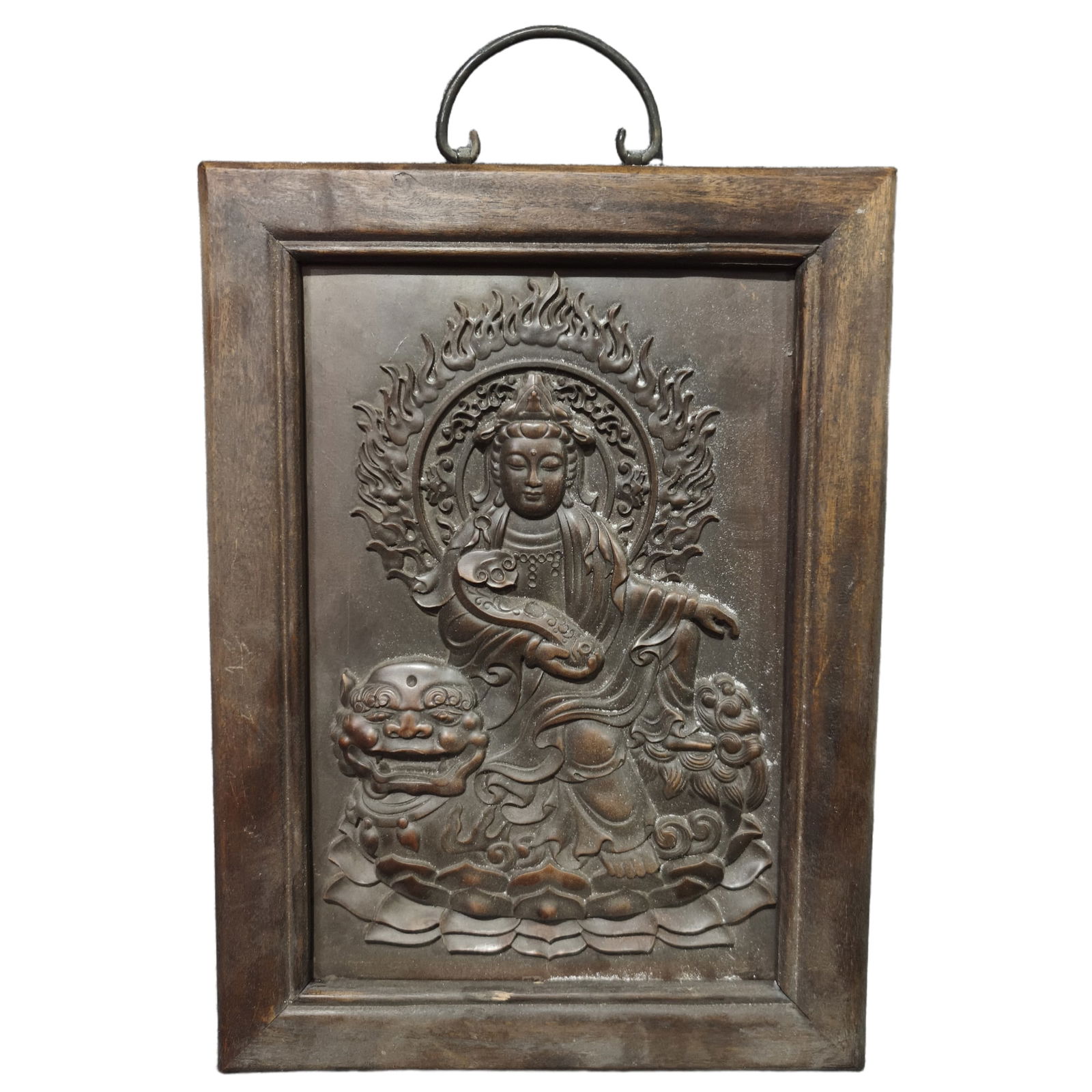 Copper Tangka in Redwood Case: T Handcrafted Sandalwood with Copper Inlay Thangka, weighing 981g Freight: 1.International Freight: Foreign shipping charges are determined by destination. 2.Photos, descriptions and valuations have