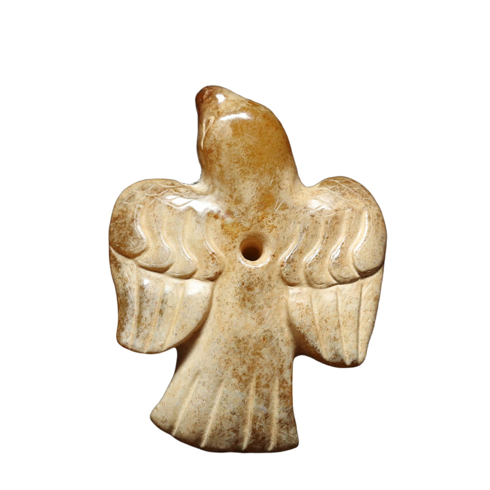 Han Dynasty Hetian Jade Bird Pendant: Fine old collection of Han Dynasty Hetian jade bird pendant, exquisite carving, fine texture, old patina, details as shown, size: 5.4x4.1x1.6 cm, weight: 38.6 grams Freight: 1.International Freight:
