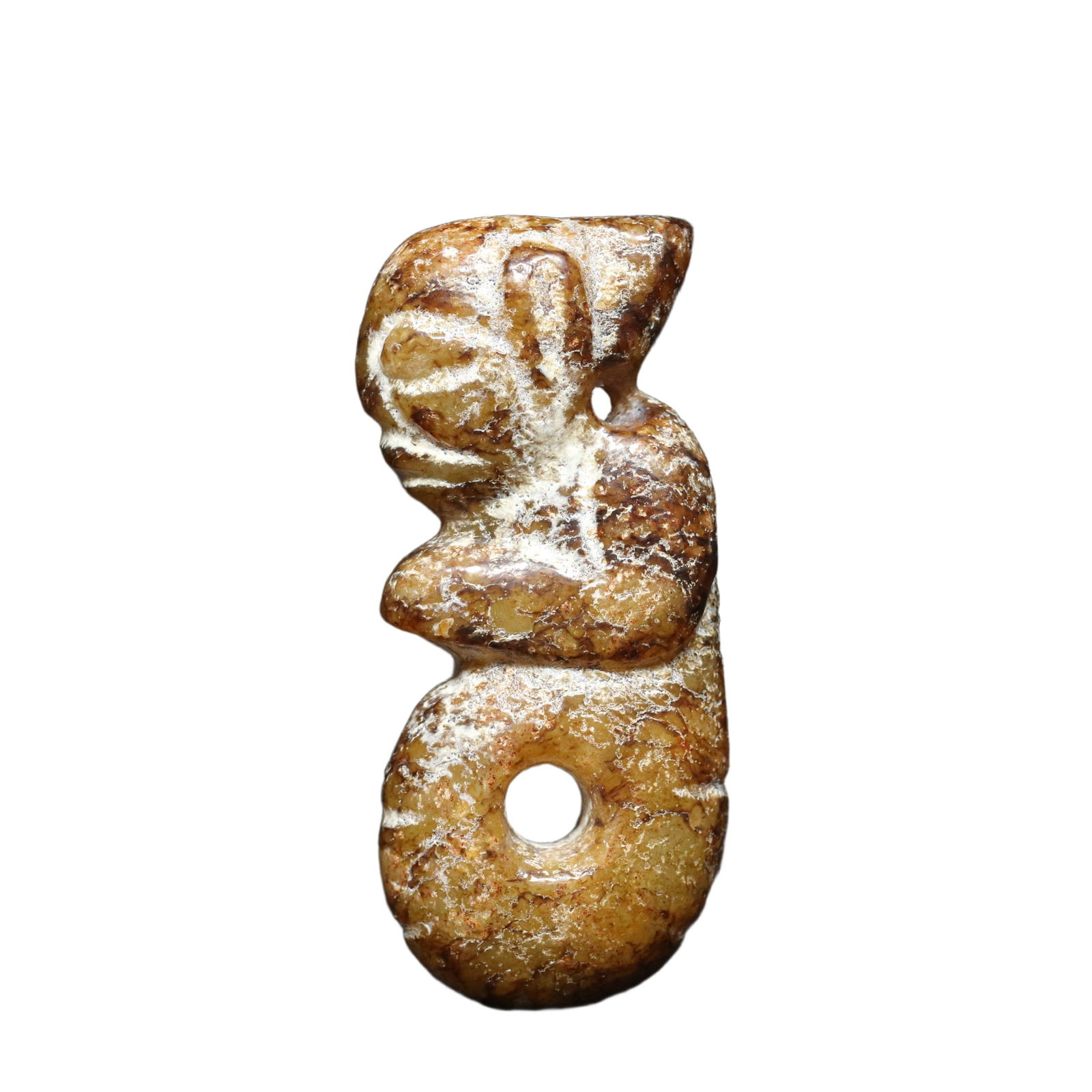 High Antique Hetian Jade Pendant: Exquisite old collection of ancient Hetian jade, Hongshan culture, jade figure pendant with exquisite carving, fine texture, old and mellow patina, details as shown in the picture, size: 6.6x2.9x1.7