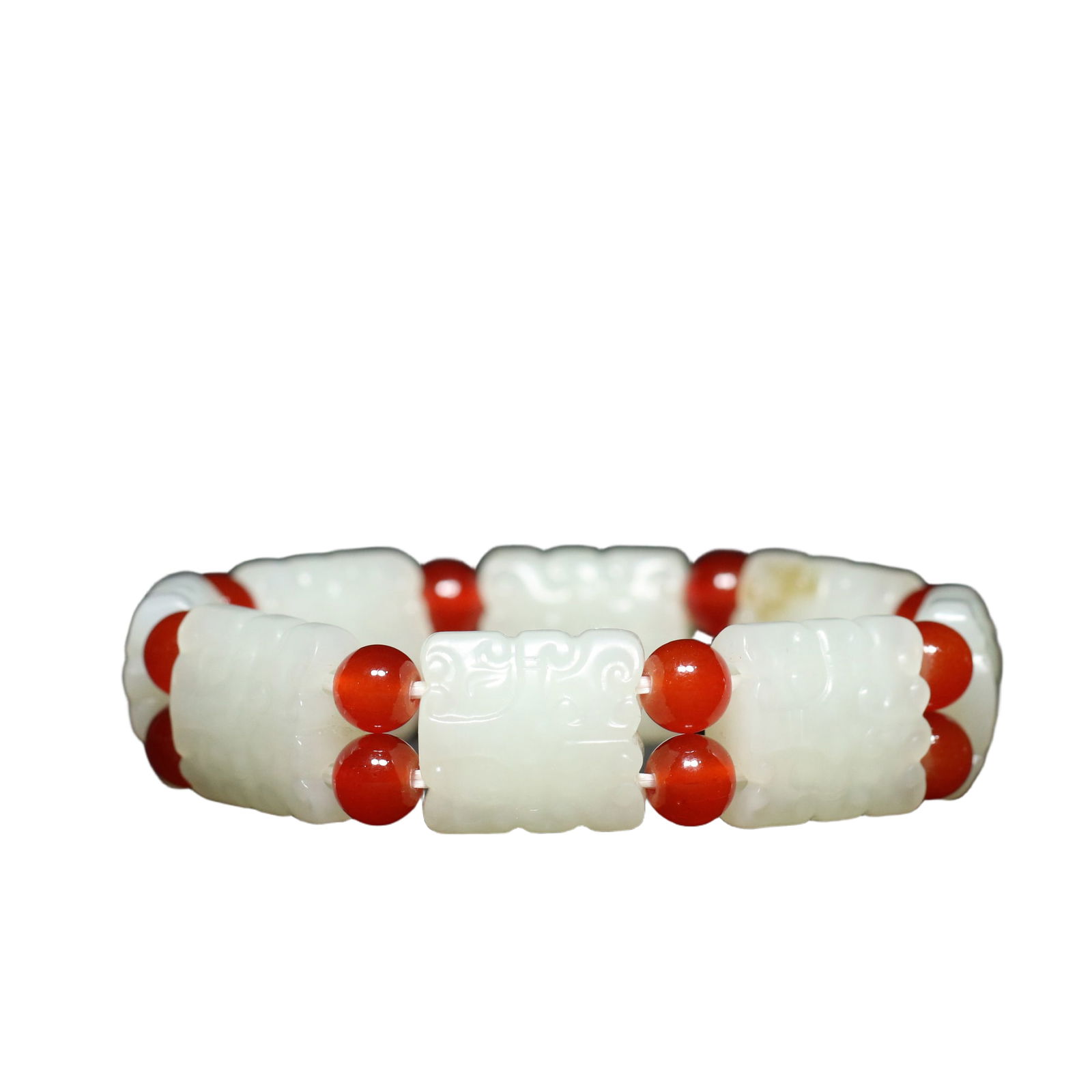 Hetian Jade Bracelet: Choice old collection Hetian jade, double-sided, beast face pattern, bracelet. Carving is exquisite, the jade texture is delicate, the patina is authentic, details as shown in the picture. Single