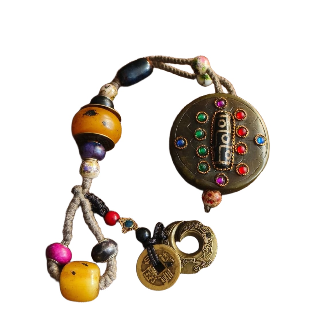 Old Collection of Ancient Jade Inlaid with Gemstone Dzi Pendant: Antique old jade inlay gemstone Thangka pendant size: 5.5/1.2 centimetersWeight: 119 grams Freight: 1.International Freight: Foreign shipping charges are determined by destination. 2.Photos,