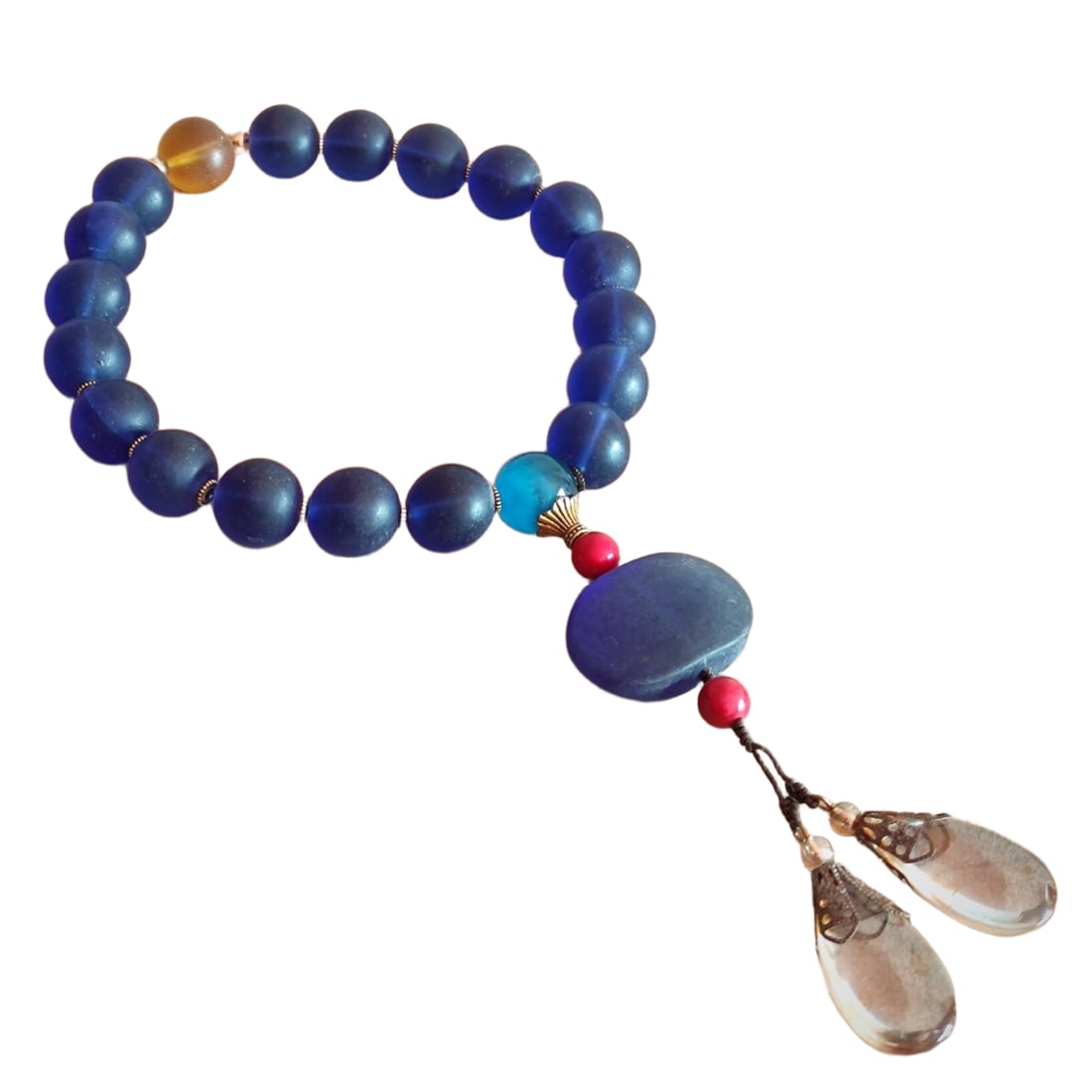 Collectible Sapphire Handheld, Crystal Pendant: Cherished sapphire handle, accessory with crystal pendant beadsWeight: 189 gramsBead diameter: 2.0 centimeters Freight: 1.International Freight: Foreign shipping charges are determined by