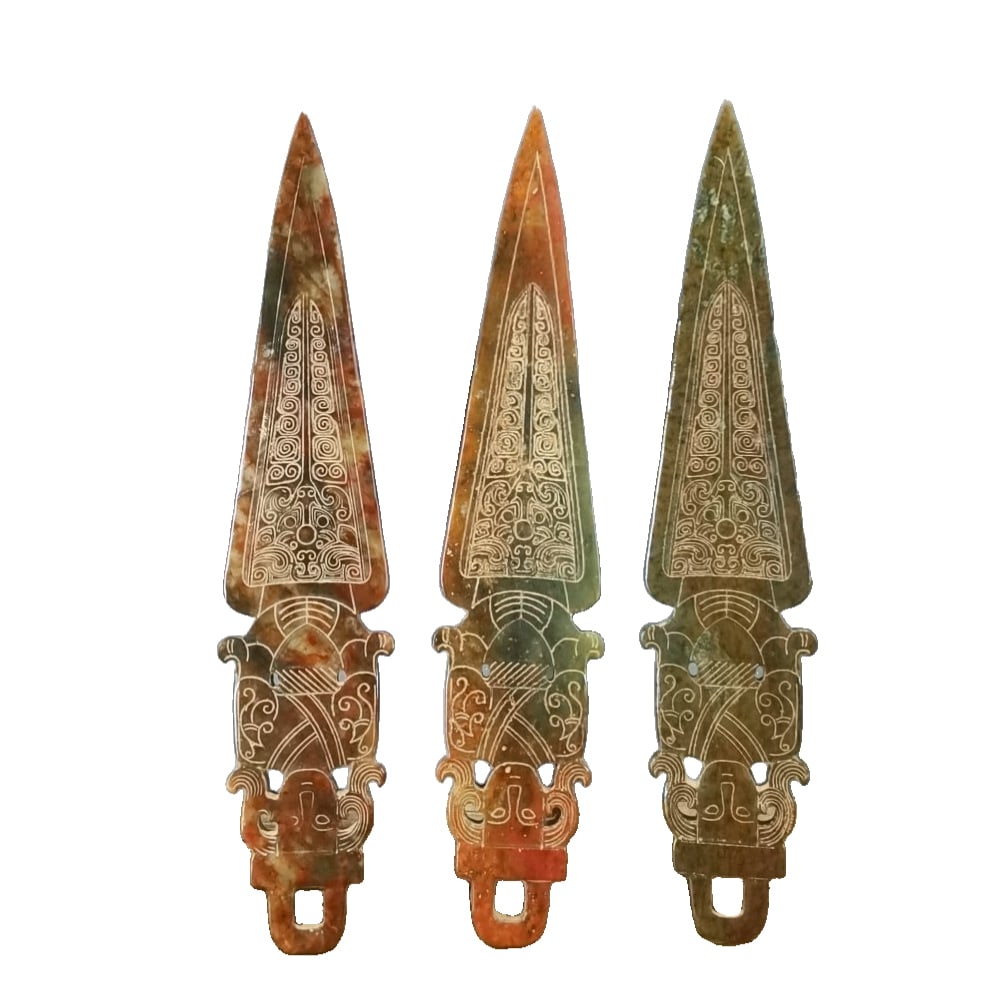 Antique Transmitted Hetian Blue-and-White Seed Jade Sword (1 of 10)