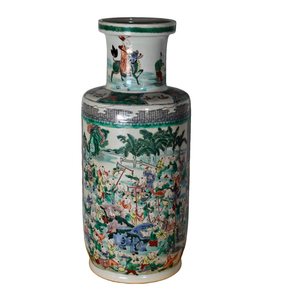 Qing Dynasty Kangxi Period Rubbed Hammer Vase with Wucai Hundred Children Pattern (1 of 10)