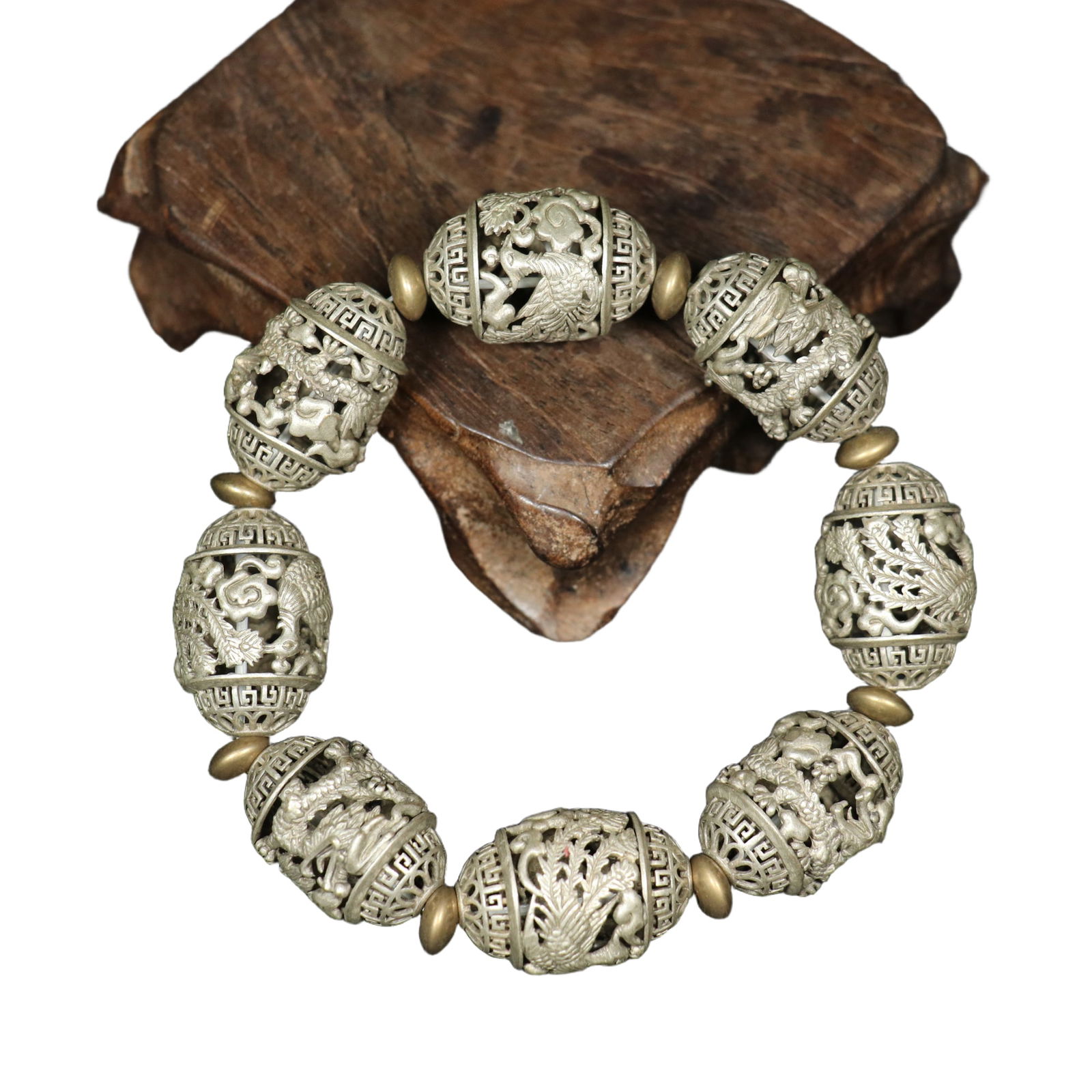 Boutique Antique Tibetan Silver Hollow Craft Dragon and Phoenix Bracelet (1 of 10)