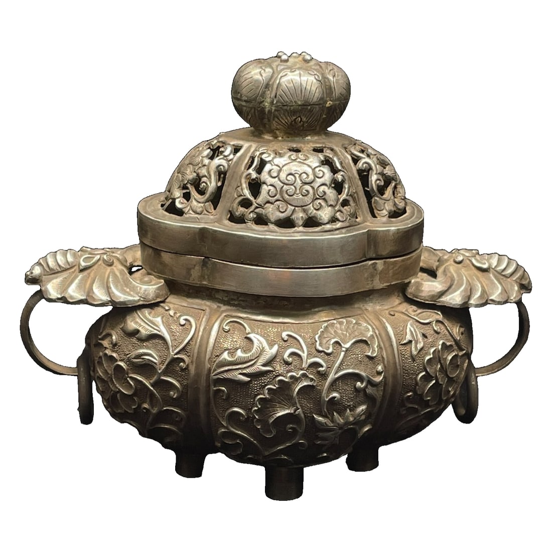 Vintage Silver Incense Burner with Engraved Bat Feet Pattern (1 of 10)