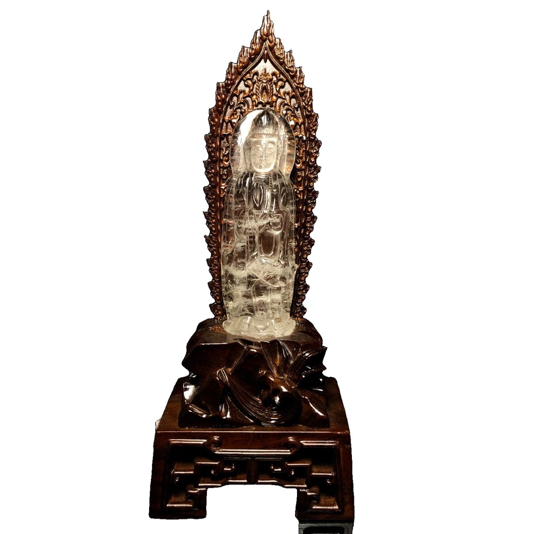 Old Crystal Avalokiteshvara Buddha Home Decor: Old Crystal Guanyin Bodhisattva Buddha Offering Home DecorationSize: Height 290 millimeters, (with base)Weight: 216.5 grams (without base)Material: Natural CrystalThe merciful protection of the South