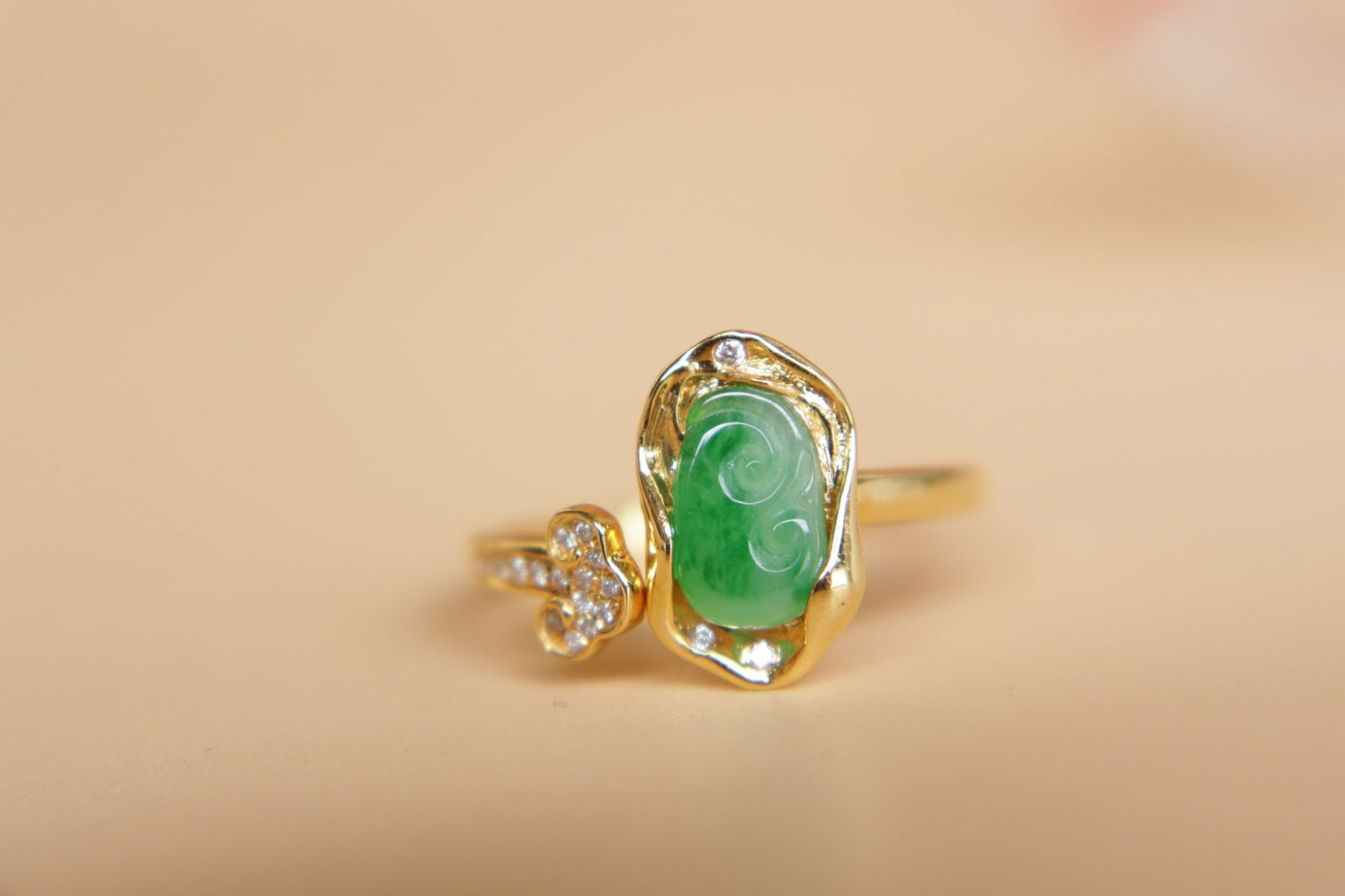 18K Gold Inlaid Natural Jade Ring (1 of 9)