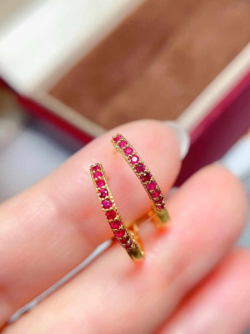 18K Gold Ruby Earrings - 2
