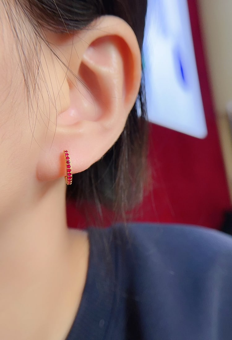 18K Gold Ruby Earrings - 5