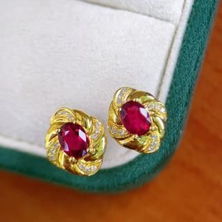 18K Gold Inlaid Natural Red Tourmaline Earrings (1 of 5)