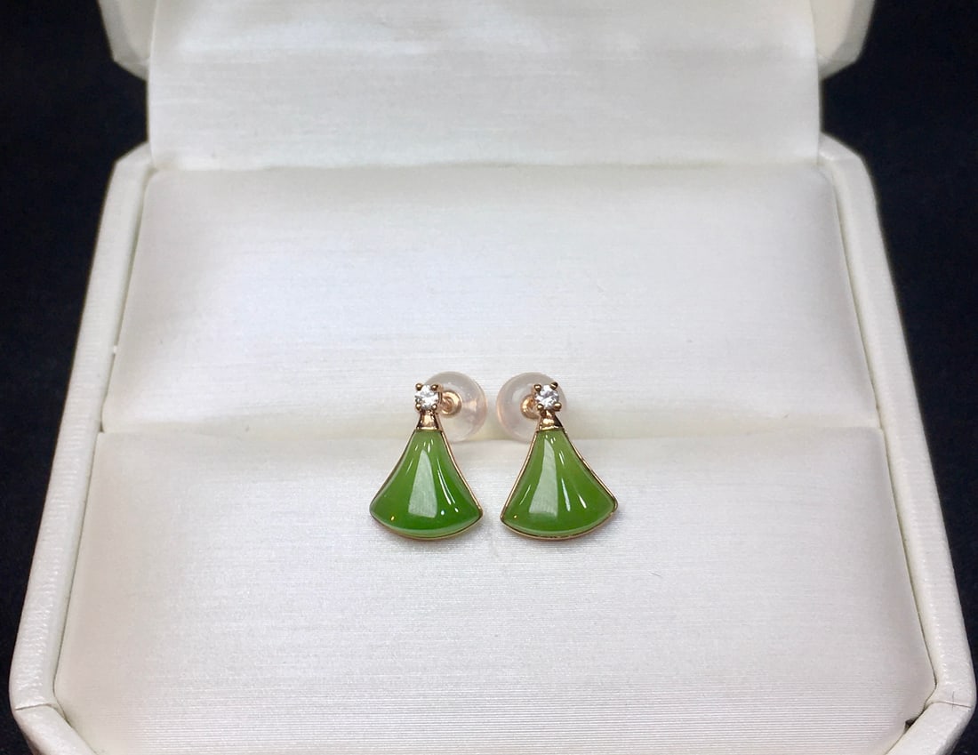 18K Rose Gold Hetian Jade Earrings (1 of 6)