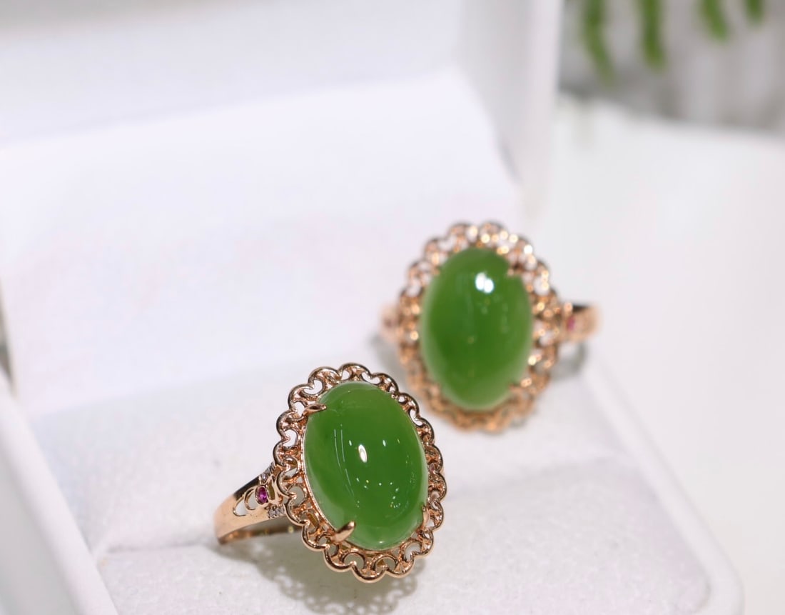 18K Rose Gold Inlaid Jade Ring (1 of 7)