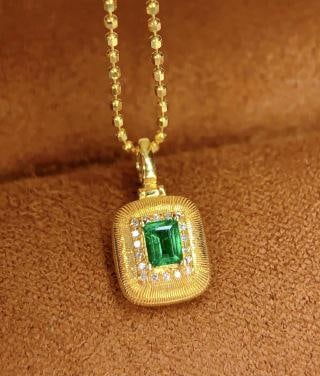 18K Natural Emerald Pendant: 18k Natural Emerald Versatile Pendant (Chain Not Included) 250219006Main Stone: 0.3 caratsDiamonds: 20 pieces 1.International Freight: Foreign shipping charges are determined by destination. 2.Photos,