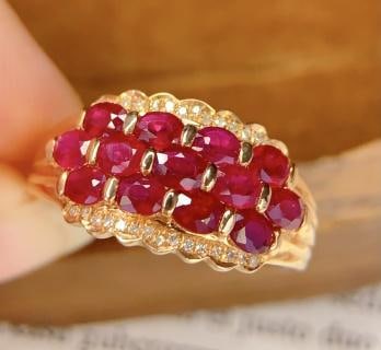 18K Gold 2.35 Carat Ruby Ring: 18k Natural Ruby RingTotal weight: 2.36 grams 250827012Main stone: 2.35 caratsDiamonds: 30 pieces 1.International Freight: Foreign shipping charges are determined by destination. 2.Photos,