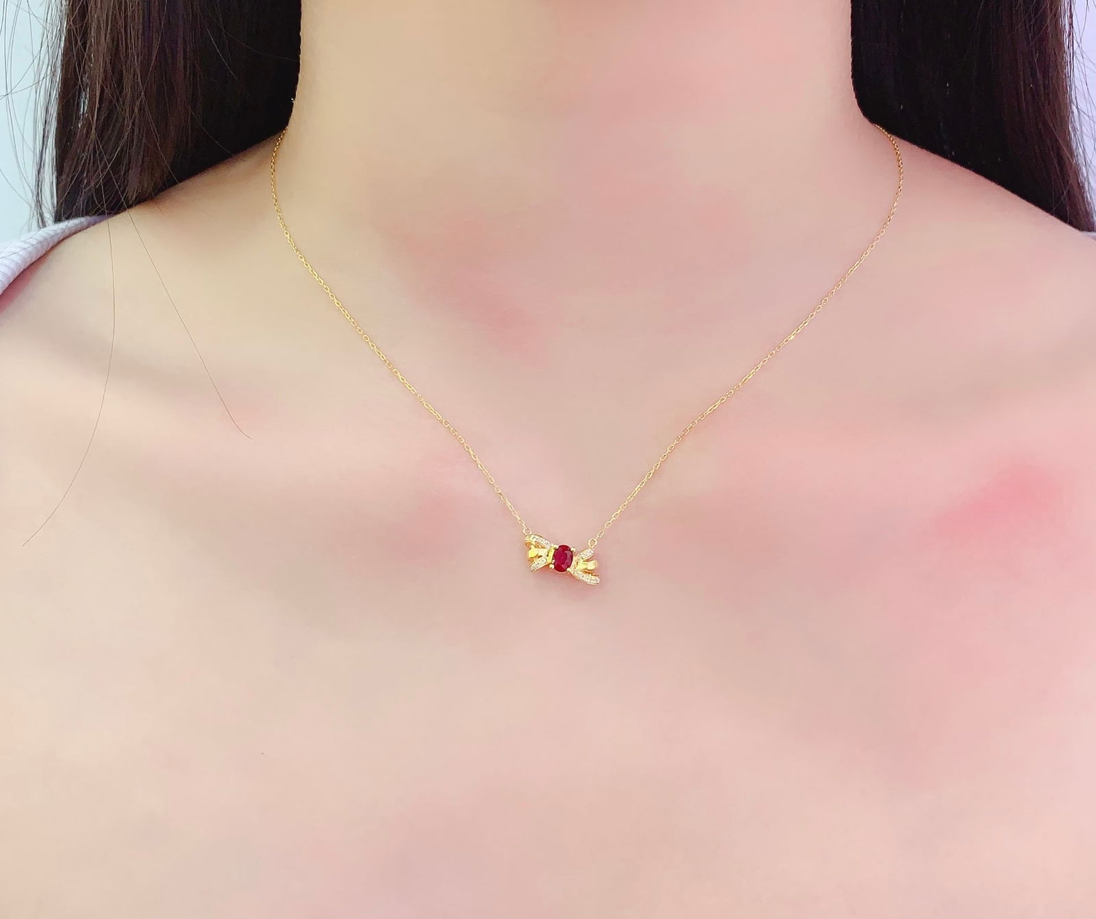 18K Gold Ruby Clavicle Chain - 6