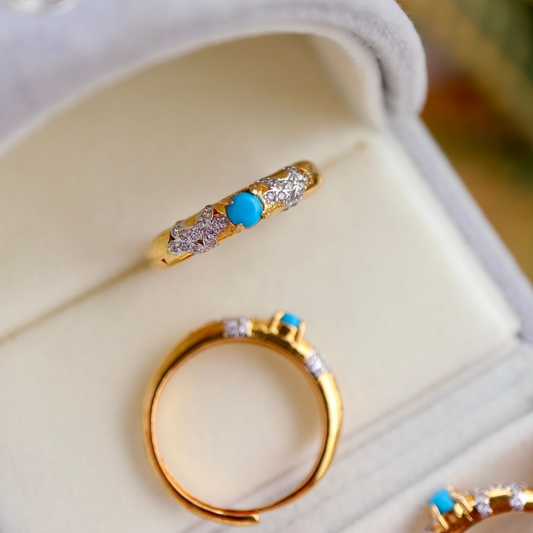 S925 Silver Natural Sleeping Beauty Turquoise Ring: Natural Beauty Pine Ring with Approx. 3.5mm Rough Stone S925 Sterling Silver Luxurious Setting, Select High-Quality Electrolytic Sleeping Beauty Blue Pine, Simple and Elegant Design 1.International