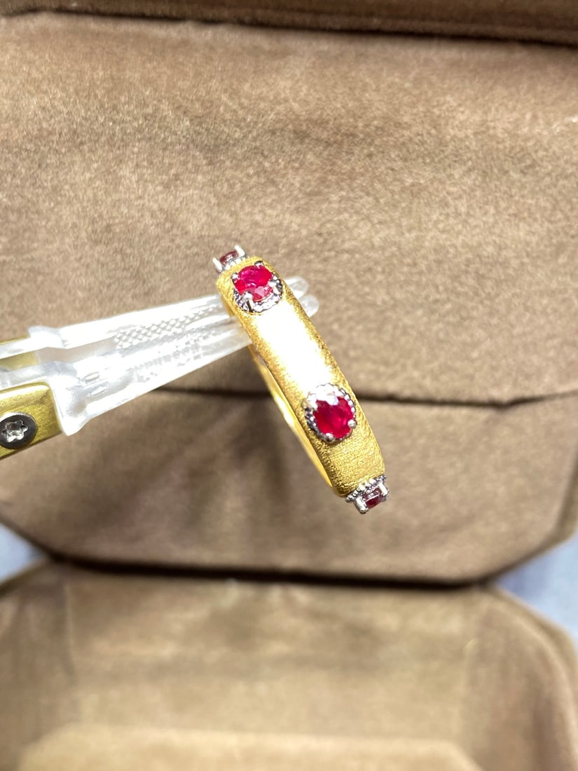 18K Gold Inlaid Ruby Ring - 4