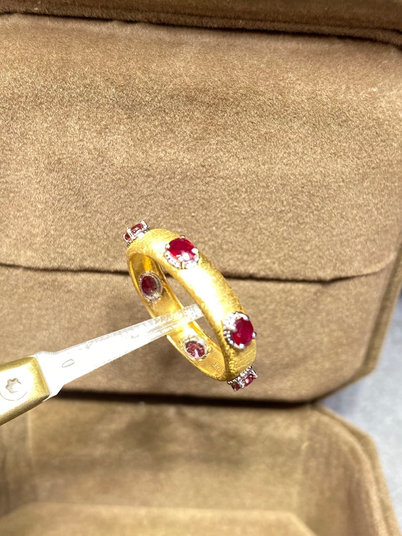 18K Gold Inlaid Ruby Ring - 7