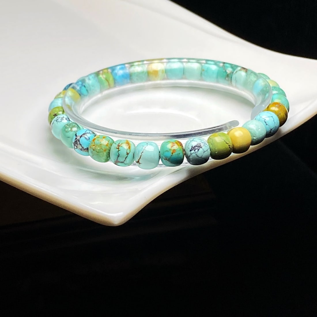 Natural Turquoise Bracelet: Natural Turquoise Kingfisher Green Glaze Old Style Bead Single Strand Bracelet, Specification: About 6.7mm, Weight: 12.5g, Pure Natural, No Filling, No Waxing, No Micro Infusion, Full Flavor 1.Interna