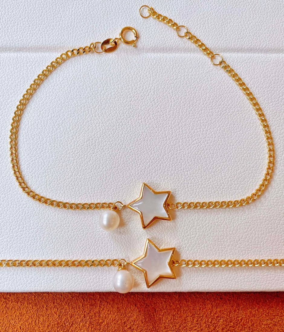 18K Gold Mother-of-Pearl Bracelet: 18K Gold White Mother-of-Pearl Bracelet, Full of Starry Sky, Matching with Natural White Mother-of-Pearl, Full and Round Shape, Bright as a Light Bulb, Small Pearls 1.International Freight: Foreign sh