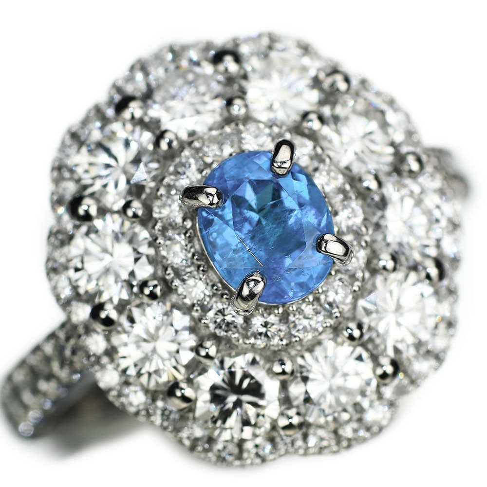 Second-hand T900 Blue Paraiba Tourmaline Diamond Ring (1 of 8)