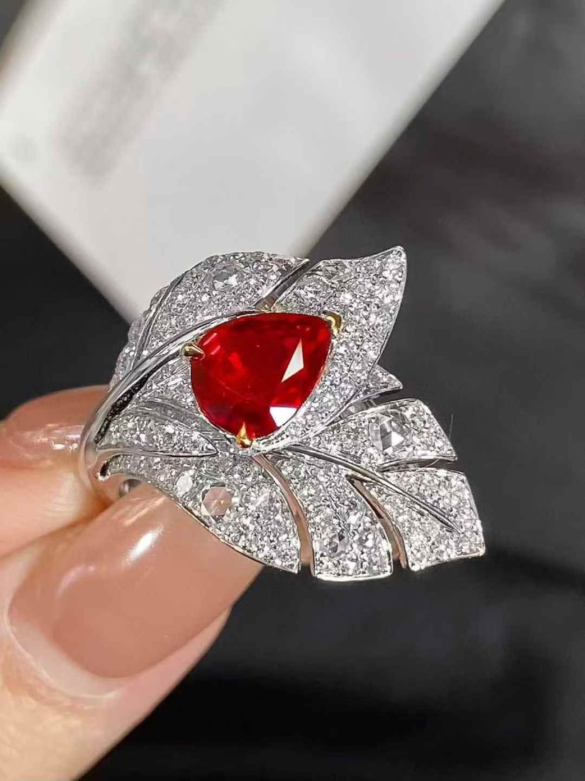 Second-hand Pigeon Blood Ruby Leaf Design Ring - 2