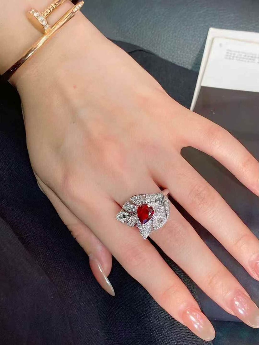 Second-hand Pigeon Blood Ruby Leaf Design Ring - 3
