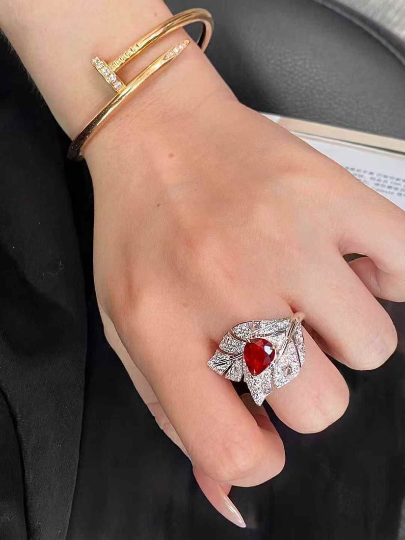 Second-hand Pigeon Blood Ruby Leaf Design Ring - 5