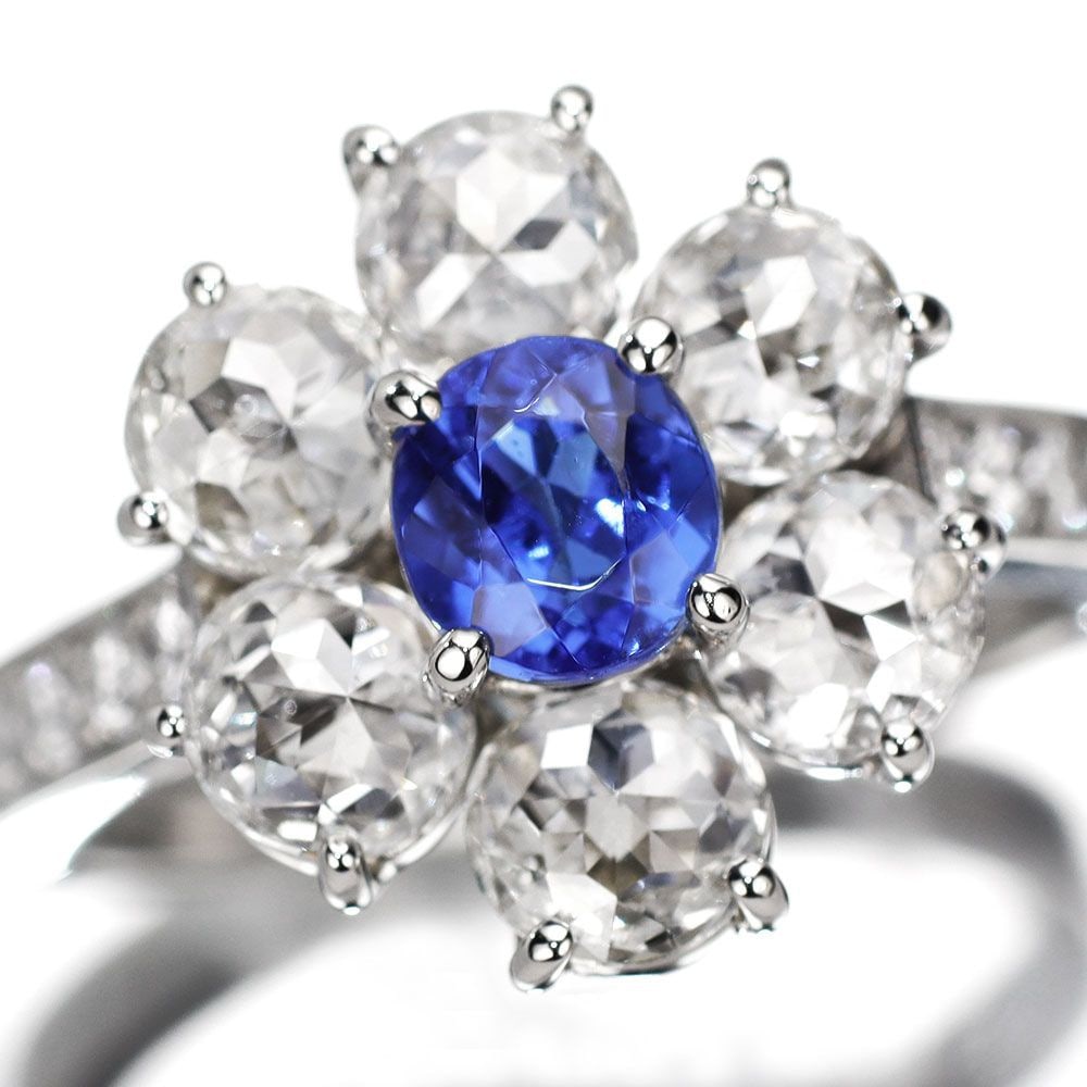 Second-hand Tourmaline Blue Rose Cut Diamond Ring: This new platinum ring is set with a Paraiba tourmaline from Brazil, and comes with a GIA certificate. Paraiba tourmalines usually have many inclusions and surface impurities, but they are difficult