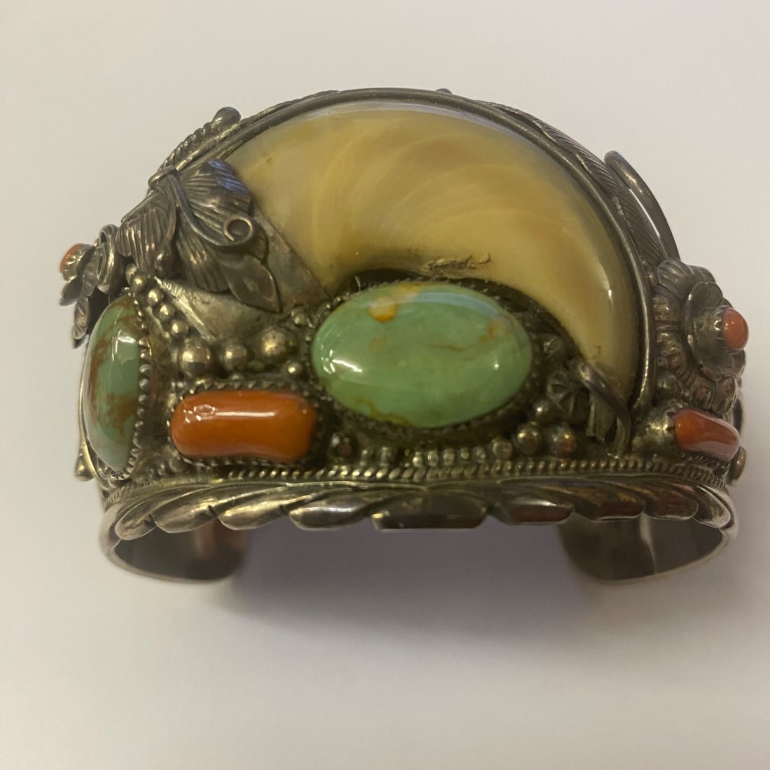 925 Silver Turquoise and Coral Cluster Bracelet (1 of 9)