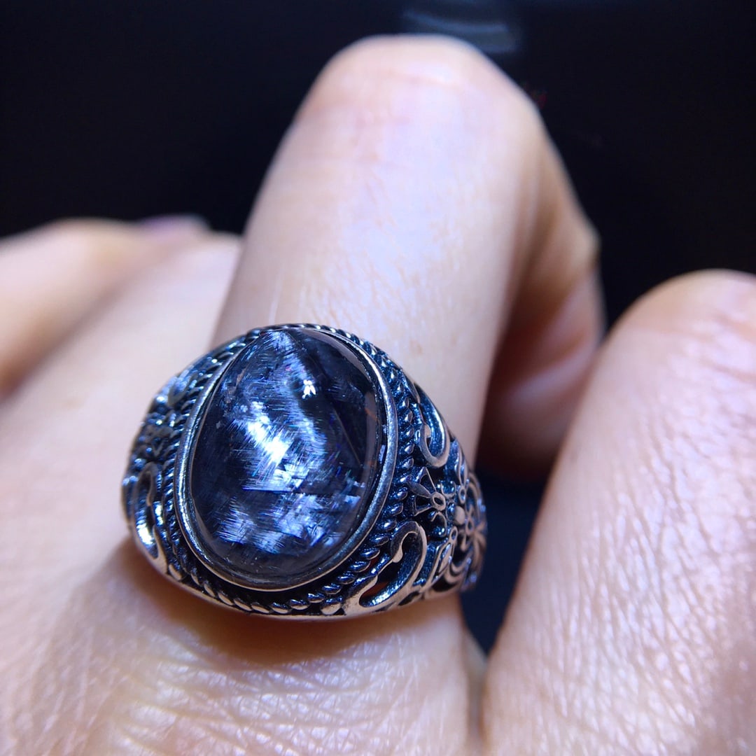 Natural Black Silver Titanium Ring - 9