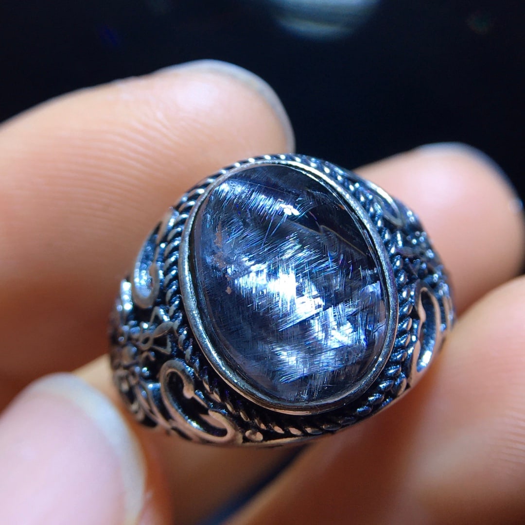 Natural Black Silver Titanium Ring (1 of 9)